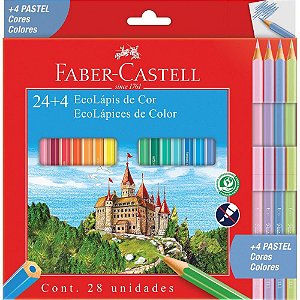 Lápis de COR Sextavado Ecolápis - 24 Cores + 4 Pastel - Pacote com 6