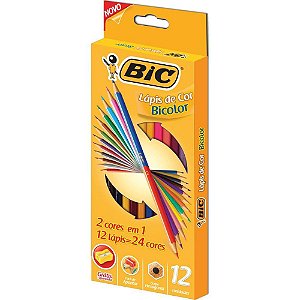 Lápis de COR Sextavado BIC Bicolor - 12 Lápis, 24 Cores - Pacote com 6 Caixas