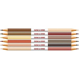 Lápis de COR Redondo Caras e Cores Bicolor 12 Cores - Pacote com 12 Unidades