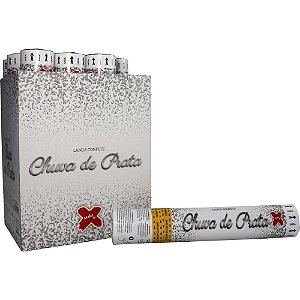 Lançador de Confete Chuva Festa Prata 30CM - Display com 12 Unidades