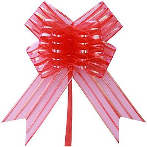 Laço Pronto Liso 32MM X 47CM Organza Vermelho - Pacote com 100 Unidades
