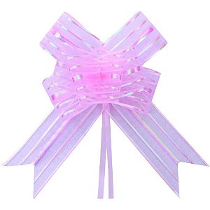 Laço Pronto Liso 32MM X 47CM Organza Rosa - Pacote com 100
