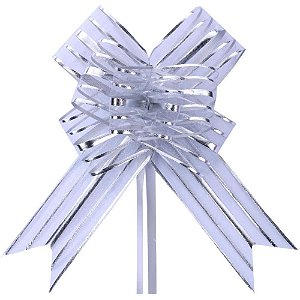 Laço Pronto Liso 32MM X 47CM Organza Prata - Pacote com 100 Unidades