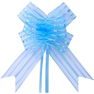 Laço Pronto Liso 32MM X 47CM Organza Azul Claro - Pacote com 100