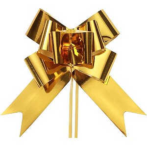 Laço Pronto Liso 11MMX20,5CM Dourado Metálico - Pacote com 200