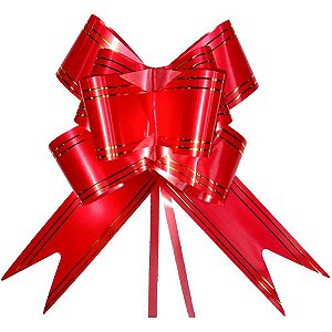 Laço Pronto Decorado 45MM X 71CM Vermelho com Fio Dourado PCT com 100