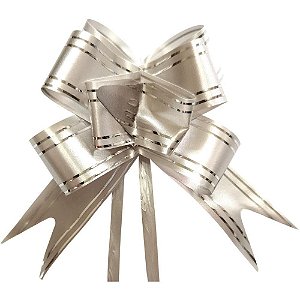 Laço Pronto Decorado 45MM X 71CM Prata com Fio Dourado - Pacote com 100
