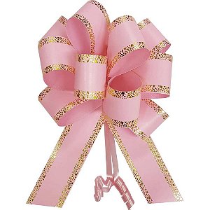 Laço Pronto Decorado 30MM X 13CM Ecolaco ROSA/DOURADO – Pacote com 10