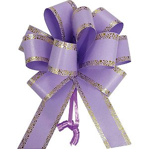 Laço Pronto Decorado 30MM X 13CM Ecolaco Grande Lilás com Dourado - Pacote com 10