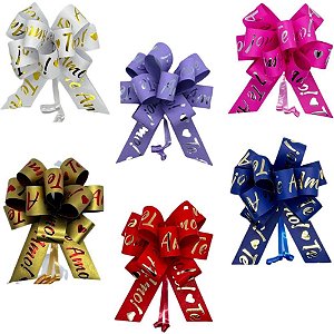 Laço Pronto Decorado 30MM X 13CM "TE AMO" - Pacote com 20