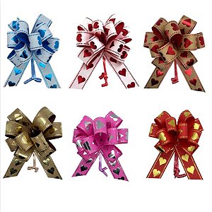 Laço Pronto Decorado 30MM X 13CM Coração - Pacote com 20 Unidades
