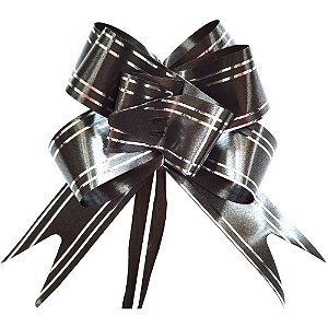 Laço Pronto Decorado 28MM X 47CM Preto com Fio Prata Pacote com 200