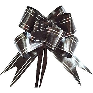 Laço Pronto Decorado Preto com Fio Prateado 11MM X 20,5CM - Pacote com 200