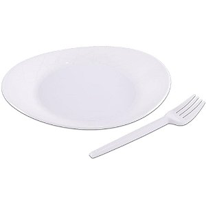 Kit Festa Descartável Prato + Garfo Branco PCT com 10