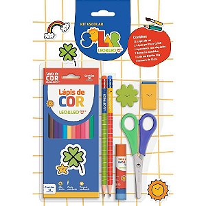 Kit Escolar Solar 12 Cores + 6 Peças
