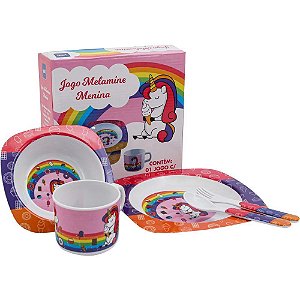 Kit Alimentação Infantil Menina com Prato, BOWL, Caneca e Talheres - 5 Peças