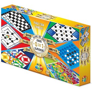 Jogo de Tabuleiro 6 em 1 - Clube do Jogo (damas, Trilha, Ludo, Resta 1, Conecta 4, Cobras e Escadas)