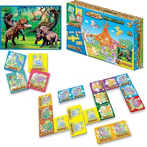 Jogo de Tabuleiro 3 em 1 Dinossauro DOMINÓ/MEMOR