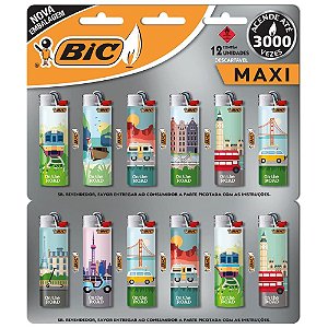 Isqueiro Descartável BIC Maxi Basics Cartela com 12 Unidades