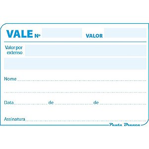 Impresso Vale 50 Folhas sem Canhoto - Pacote com 20