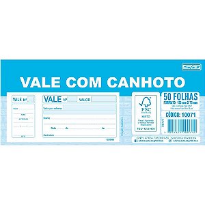 Impresso Vale com Canhoto 50 Folhas - Pacote com 20