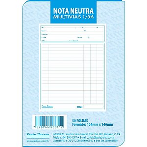 Impresso Talão Nota Neutra 1/36 25X2 104X146 (27898944500116) PCT com 20