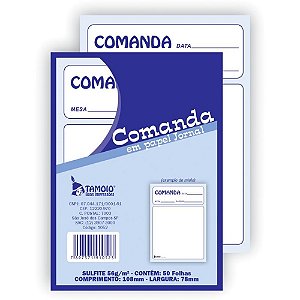 Talão de Comanda Jornal 50 Folhas 80MM X 110MM - Pacote com 20