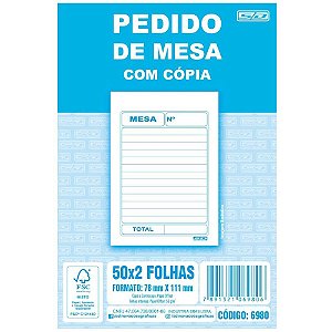 Impresso Talão de Pedido de Mesa 2 Vias - 50 Folhas - Pacote com 20