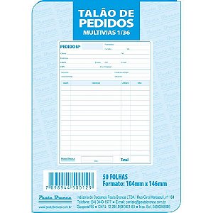 Impresso Talão de Pedido 1/36 2 Vias 50 Folhas - Pacote com 20
