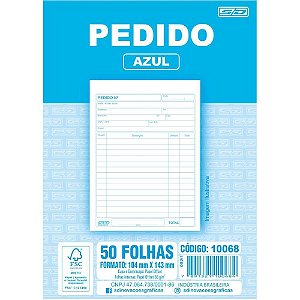 Talão de Pedido Azul 1/36 1 Via 50 Folhas - Pacote com 20