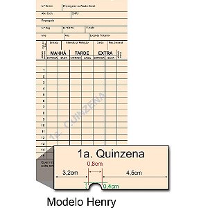 Cartão de Ponto Palha HENRY com CNPJ - Pacote com 100 Unidades