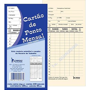 Impresso Cartão de Ponto Mensal Palha 86X180MM Pacote com 100