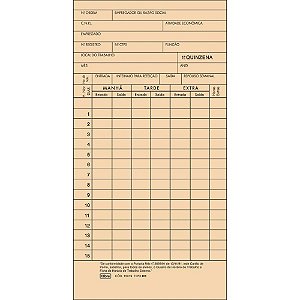 Impresso Cartão de Ponto Mensal Palha 86X180MM, Pacote com 100 Unidades