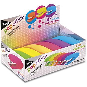 Grampeador Plástico TRIS T405 Colors 26/6 para 15 Folhas – Display com 6 Unidades