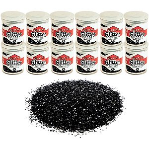 Glitter PVC Preto 3G - Pacote com 12 Potes