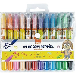 Giz de Cera Retrátil Aquarelável BRW 12 Cores
