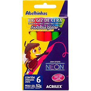 Giz de Cera Gizão BIG GIZ Neon Glíter 52G - Pacote com 6 Cores