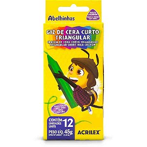 Giz de Cera Curto Triangular 12 Cores Pacote com 12