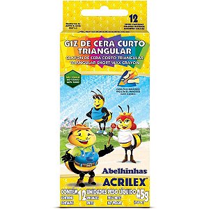 Giz de Cera Curto Triangular 12 Cores Pacote com 12