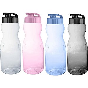 Garrafa Plástica Veneza Sortida 1000ML com Tampa FLIP - Pacote com 04 Unidades