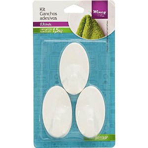 Gancho Plástico KIT de Parede Adesivo 3 PCS com 03
