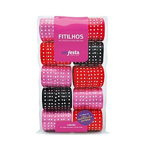 Fitilho 5MM X 50M Fita Colorida com Poá Pacote com 10 Unidades