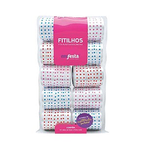 Fitilho 5MM X 50M Fita Branca com Poá - Pacote com 10 Unidades