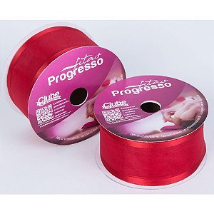 Fita Voal com Cetim 38MM 10M Vermelho
