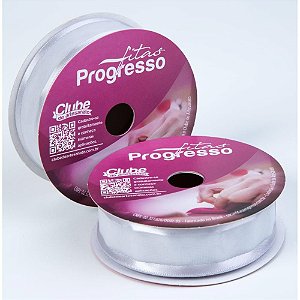 Fita Voal com Cetim 22MM 10M Prata