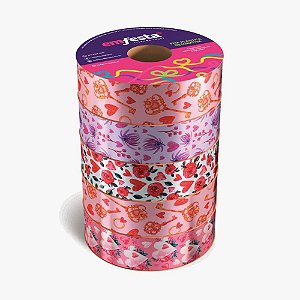 Fita Poli Decorada 15MM X 50M AMOR Sortida - Pacote com 5 Unidades