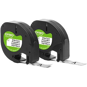 Fita para Rotulador Eletrônico 12MM X 4M PRETO/BRANCO Pacote com 2