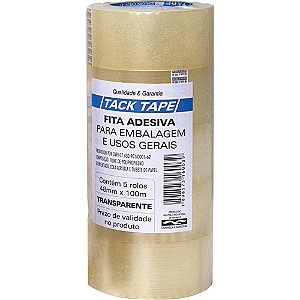 Fita para Empacotamento TACK Tape PP 48X100M Transparente Pacote com 5