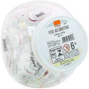 Fita Decorativa Estampada 5MM X 3M - 4 Estampas Sortidas (pote com 24 Unidades)