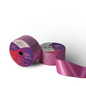Fita de Cetim 38MM 10M Lurex Rosa Chiclete